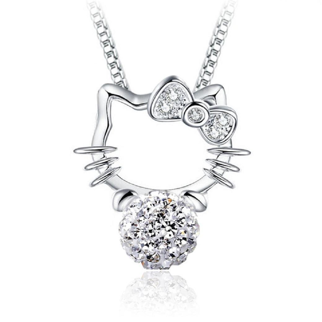 

LOVES Cat Kitty Rhinestone Necklace Pendant Silver Gift Pouch [Velvet-like Included]