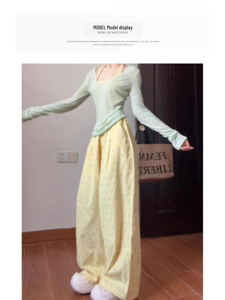 Women's 2024 Polka Dot High Waist Wide Leg Pants - Casual Summer Ice Silk