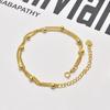 Double Layer Beaded Bracelet Women 18K Gold Plated Titanium Steel Geometric Design Lightweight Luxury Style