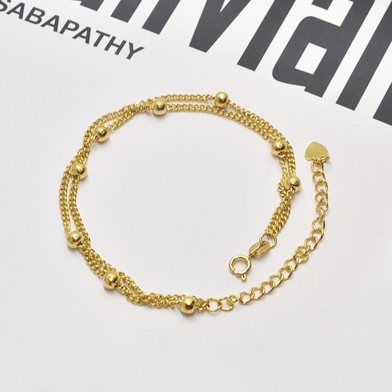 Double Layer Beaded Bracelet Women 18K Gold Plated Titanium Steel Geometric Design Lightweight Luxury Style