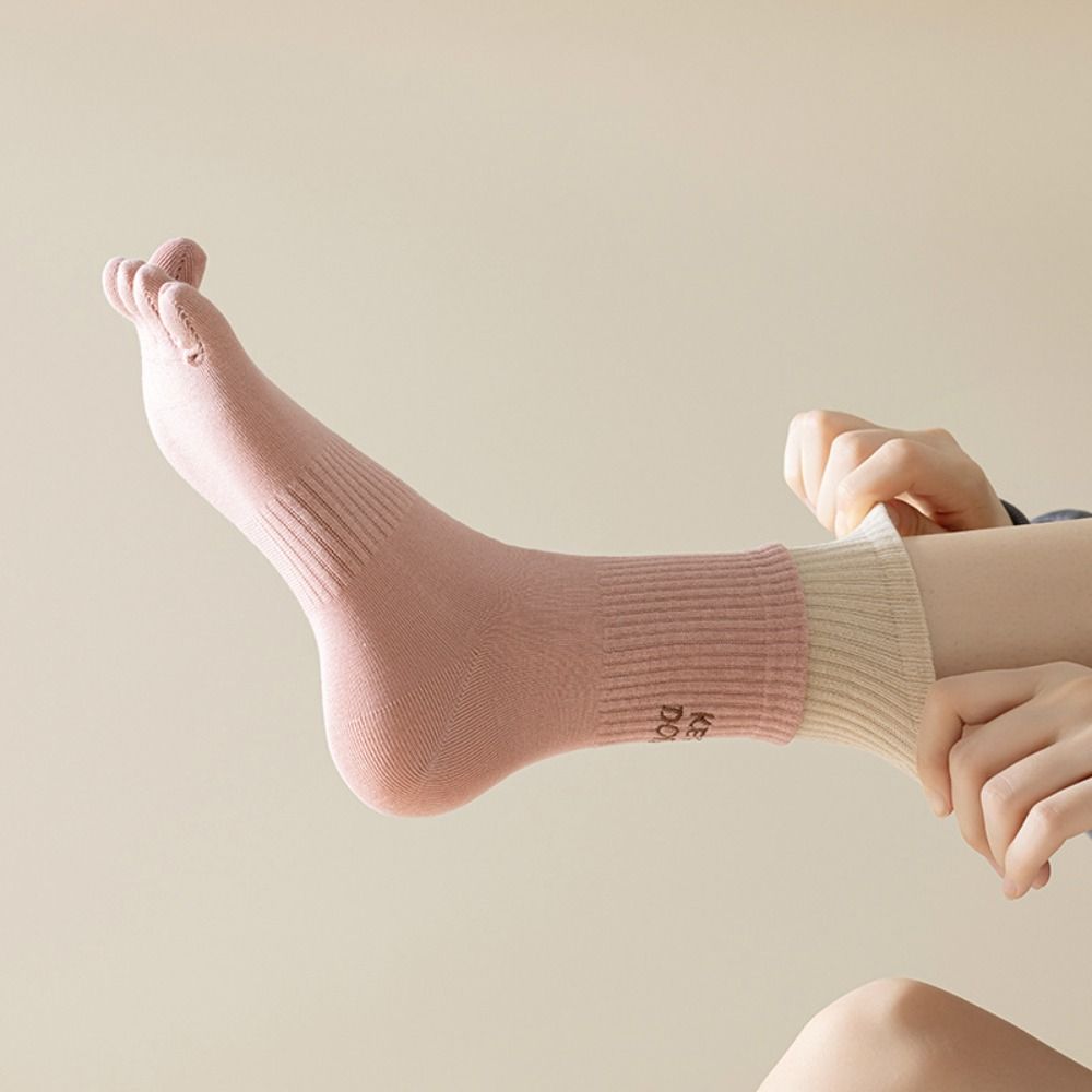 

Anti-Slip Five Finger Cotton Socks Mid-calf Women Tube Sock Elastic Five Toe Socks Running
