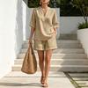 Dámský dvoudílný outfit Letní top s krátkým rukávem a véčkovým výstřihem a šortky Sladěné sady Ležérní dovolená Cestování Lounge set