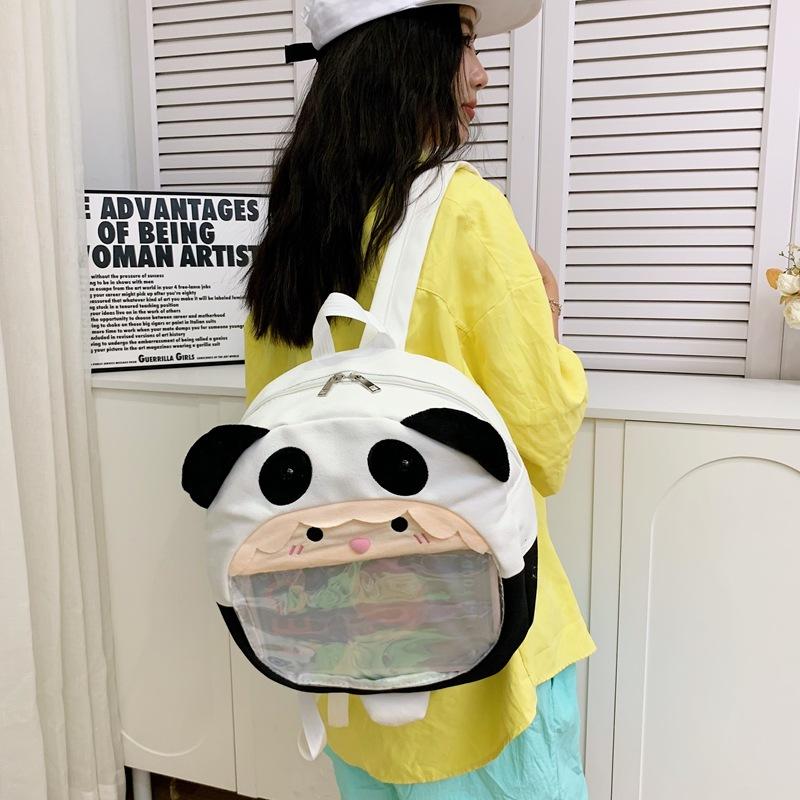 Schoolbag cute red panda flower doll plush bag Korean version sweet girl large capacity translucent single backpack