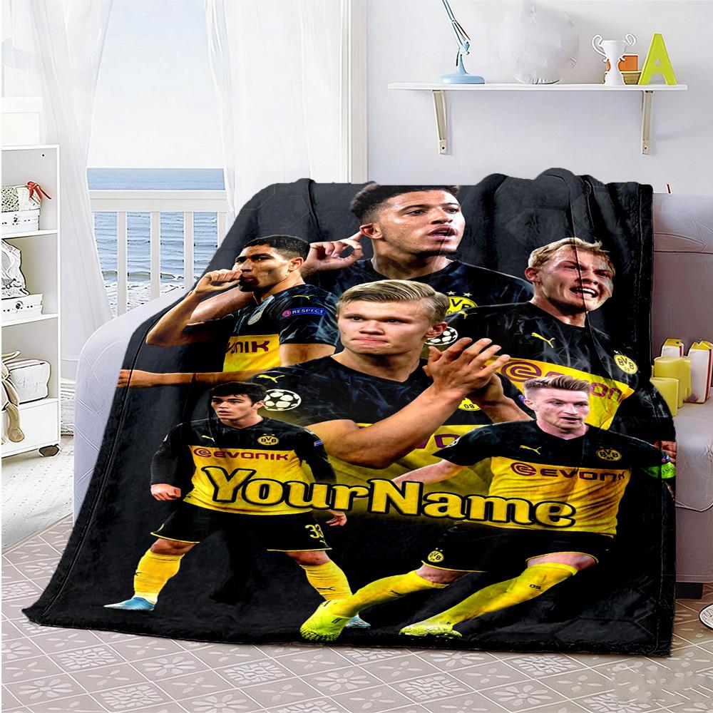 Borussia Dortmund Personalized Name Blanket Cozy Personalized Blanket Comfortable Great for Nap Office Bed Bedding Four Seasons Universal