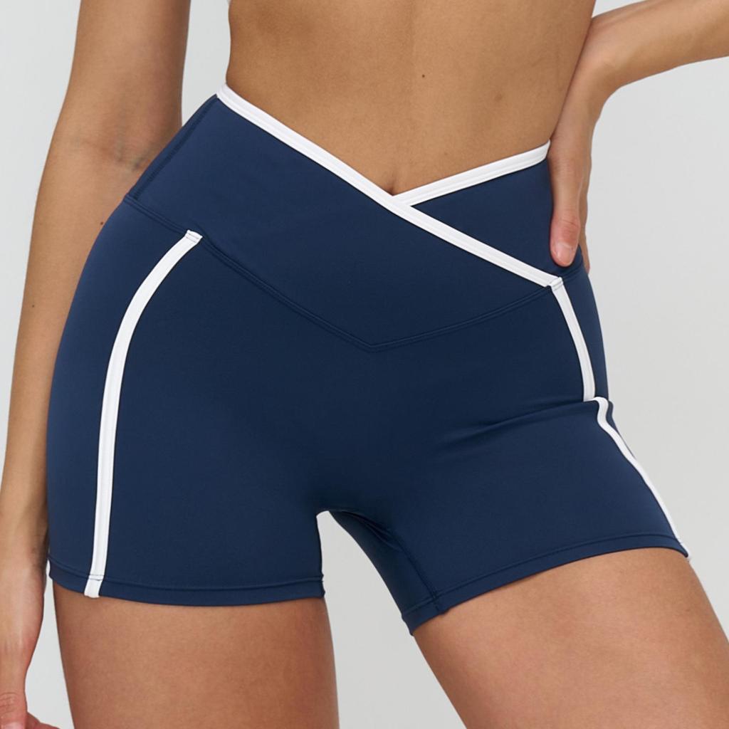Color-Block Yoga-Shorts mit überkreuztem Bund - Hüfthebende Passform für Laufen & Fitness