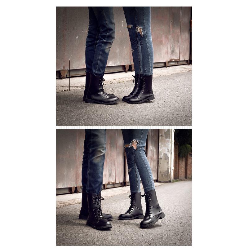 Damen Martin Stiefel, Damen Herbst- und Winter Paar Übergröße Stiefel, Runde Zehe, Dicker Absatz, Schnür-Casual Mid-Stiefel