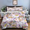 Colorful Unicorns with Stars Clouds Print Bedding Set 1 Duvet Cover 2 Pillowcases for Adult and Children Luxury Gift Full Size