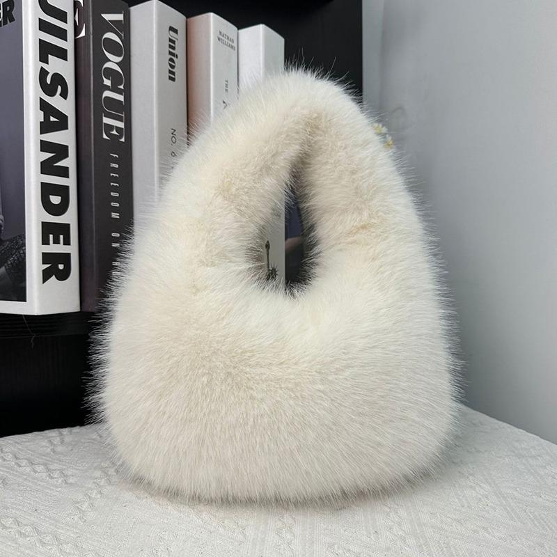 Fluffy Female Winter Purse Casual Tote Bag Winter Soft Plush Half Moon Bag Faux Fur Party Clutch Bag Lady Handbags