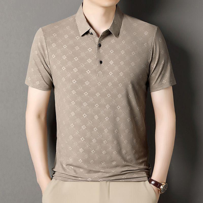 

Футболка-поло с коротким рукавом и лацканами для мужчин среднего и пожилого возраста, летняя тонкая повседневная, мужская свободная футболка-поло с рукавом до локтя, большого размера XXXL дубильная кора