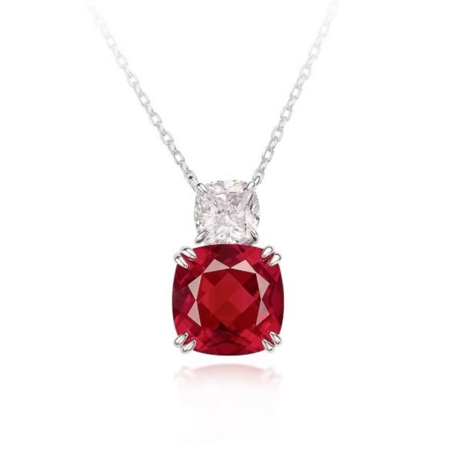 Light Luxury Red Corundum Pendant Necklace Fashion Dinner Cultivation Synthetic Ruby Set Color Treasure Earrings Ab Ring
