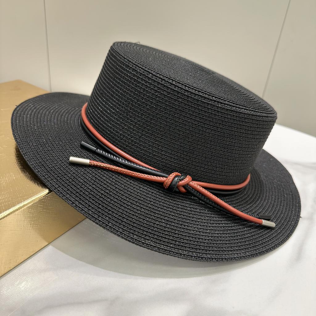 2025 Simple Straw Summer Women Beach Hat Female Casual Panama Hat Lady Brand Women Flat Brim Bowknot Straw Cap Girls Sun Hat