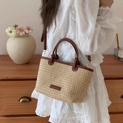 New Straw Woven Crossbody Bags For Women  Summer Rattan Vacation Bucket Shoulder Bags Summer Seaside Beach Handheld Handbags