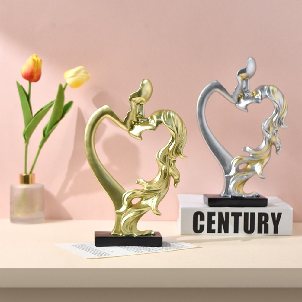 Anniversary Gift Nordic Style Couple Statue Abstract Romantic Resin Figurines Heart Shape Kissing Couple Sculpture Bedroom
