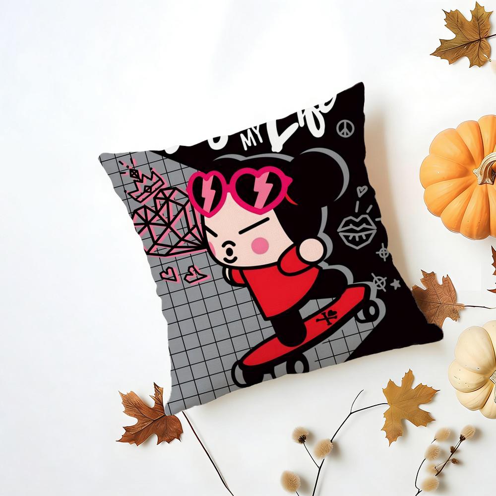 Kawaii PPucca Anime Cushion Cover Iceland Washable Linen Soft  for Daily Sofa Bed Home Room Decor
