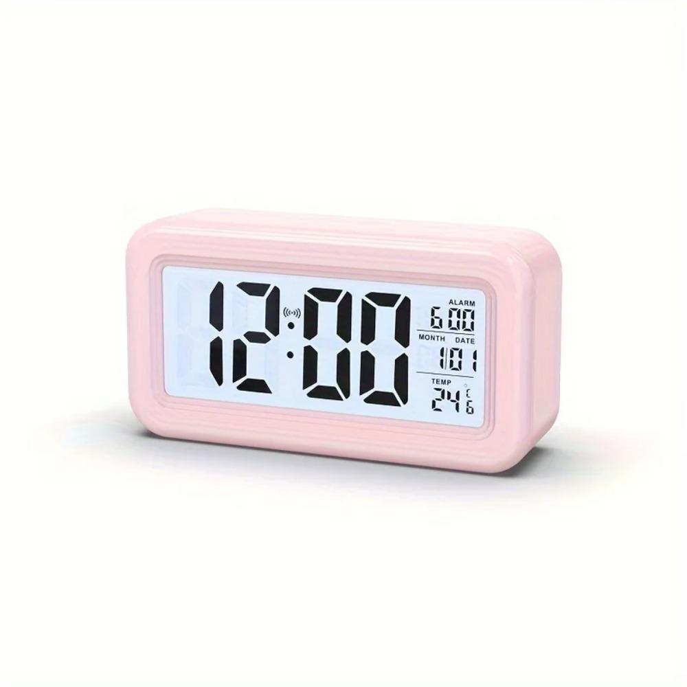 Battery Powered Digital Alarm Clock Temperature Date With Backlight Snooze Table Clock 12/24H Mute Bedside Electronic LCD Clock