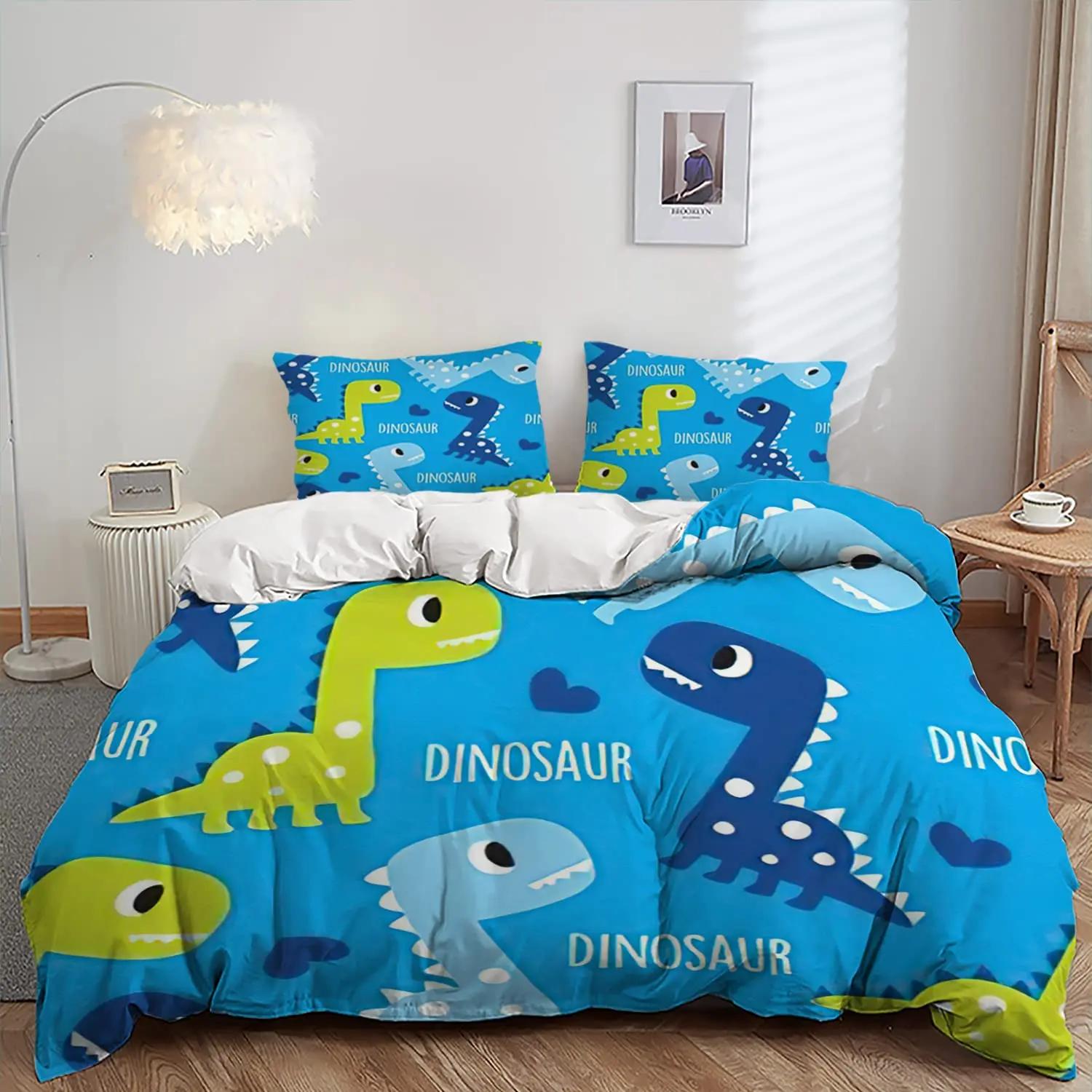Comforter Dinosaur For Kids Toddler Cartoon Dino Bedding Set Cute Dinosaur Pattern Polyester Comforter King Size Comforter (quilt)-EU Single(135*200cm)3pcs