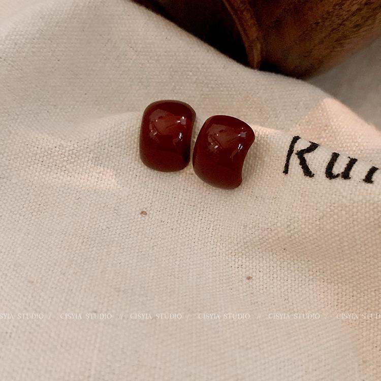 

Maillard 2024 Осень/Зима Ретро Серьги с Красной Капельной Эмалью для Женщин вино красного