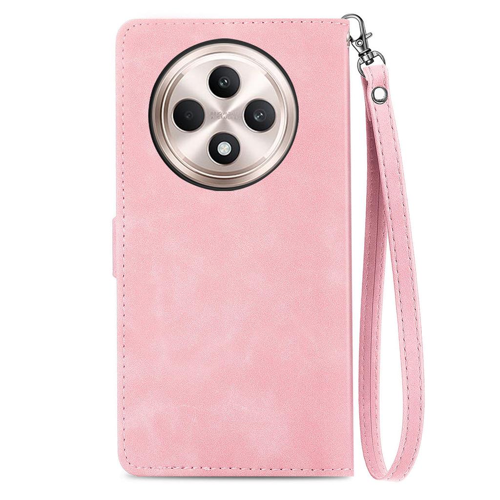 For Oppo Reno12 F 5G Zipper Wallet Case with Strap Flower Imprint PU Leather Phone Cover