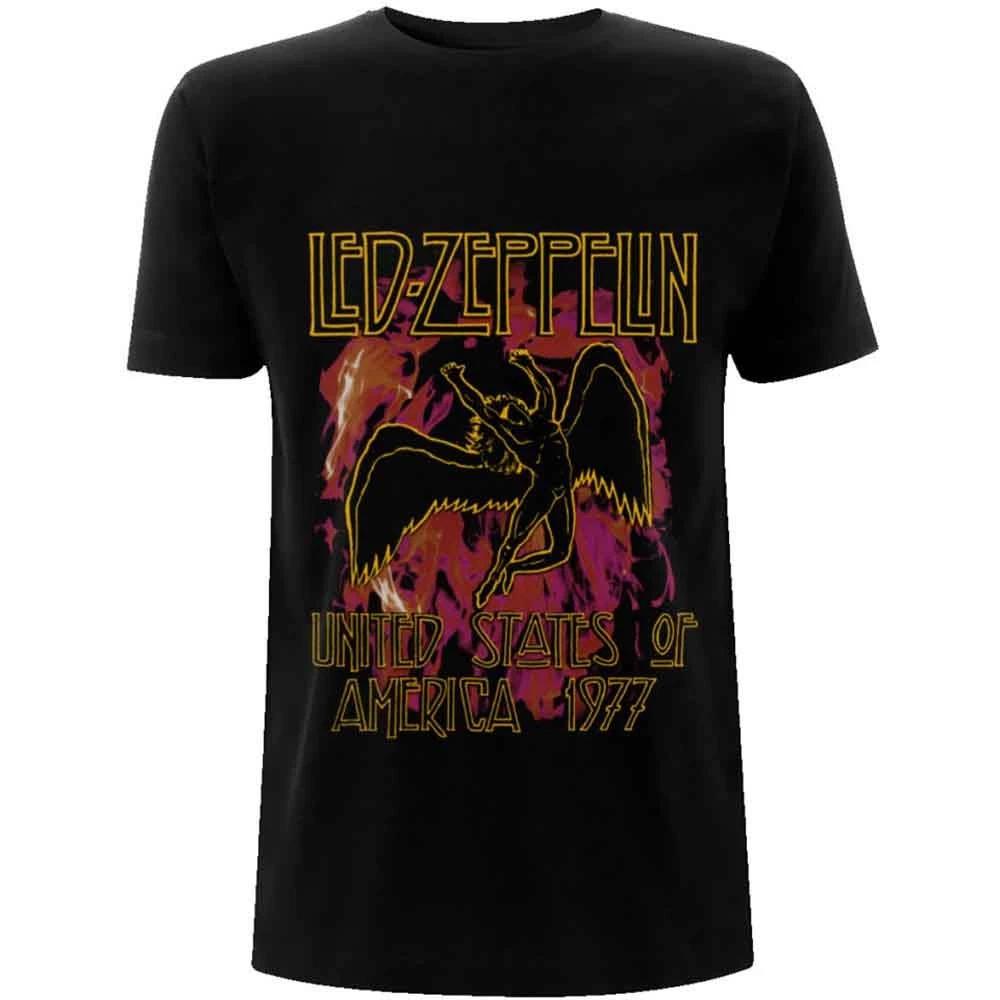 Led Zeppelin Black Flames Official Mens Unisex T-Shirt L