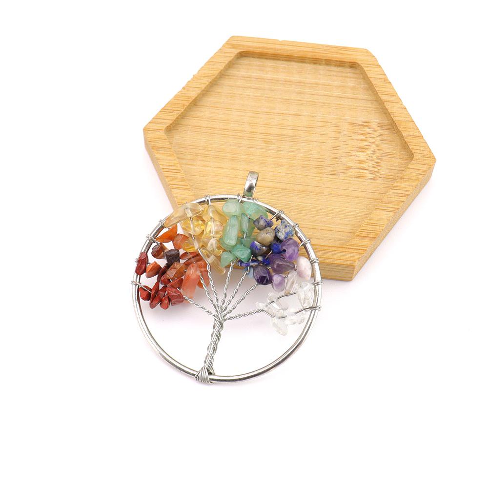 Seven-Color Natural Crystal Tree of Life Necklace Pendant with Crushed Stone, N737