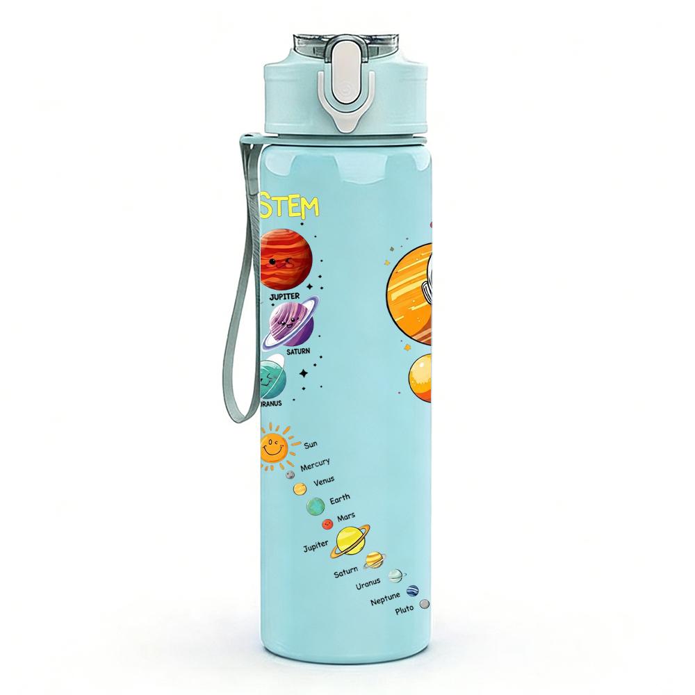 1PC Planet Rocket Color Splash Graphic 750ml Color Plastic Water Bottle Leakproof Flip Straw Lid For Sports Office Home Use