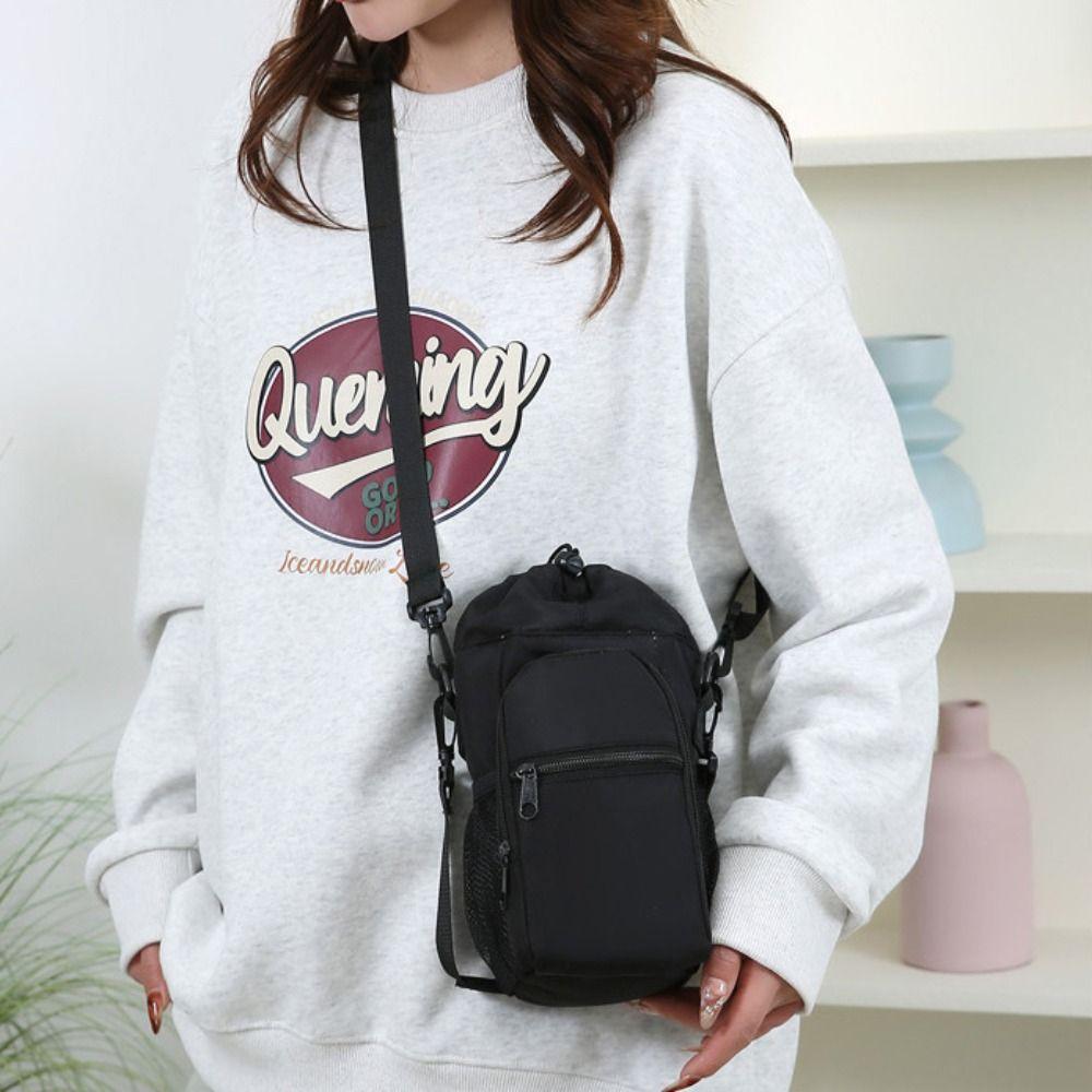 Nylon Water Bottle Holder Bag Water-resistant Large Capacity Carrier Bag with Strap Portable Insulating Cup Sleeve