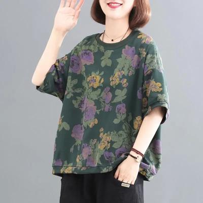 Large Size Cotton T-shirt Women Spring Summer Comfortable Tops   Shirts Casual Printed Short Sleeve Tops Women