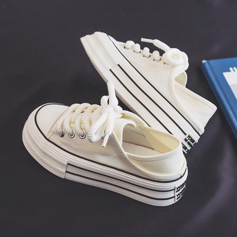 2025 summer new breathable canvas shoes female running student board shoes white shoes ins Korean version two shoes K05