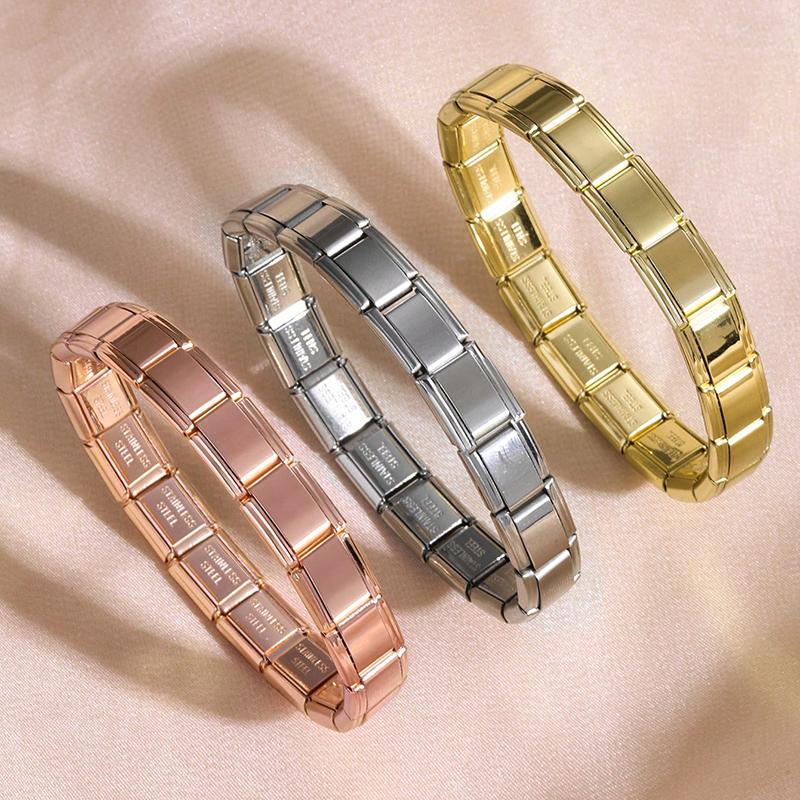 Italian Charm Stainless Steel Bracelets For Women Men 9mm Width Elastic DIY Modular Bracelet Jewelry Gift