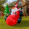 7.8FT/2.4M Inflatable Santa Claus Racing Car with Penguin and Snowman, Glowing Christmas Outdoor Yard Decor