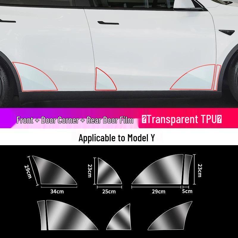 Tesla Model Y/3 Rear Door Refresh Triangle Splash Guard - TPU Transparent Bright Black Film