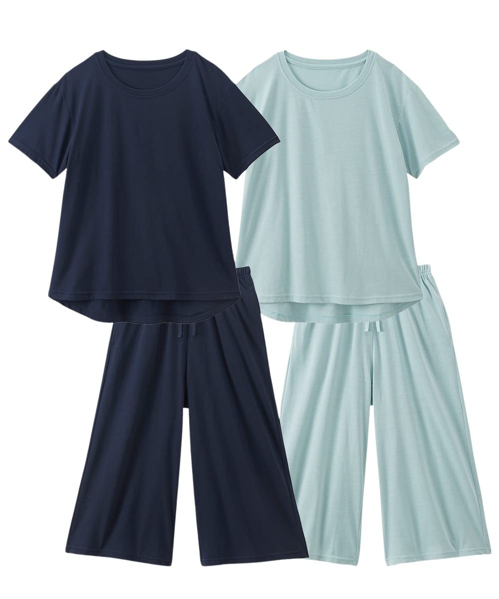 

Комплект пижамы и домашней одежды Nissen из смесового хлопка, домашняя одежда темно-синего цвета, размер LL, комплект из 2 предметов, простой, свободного кроя, мятный,