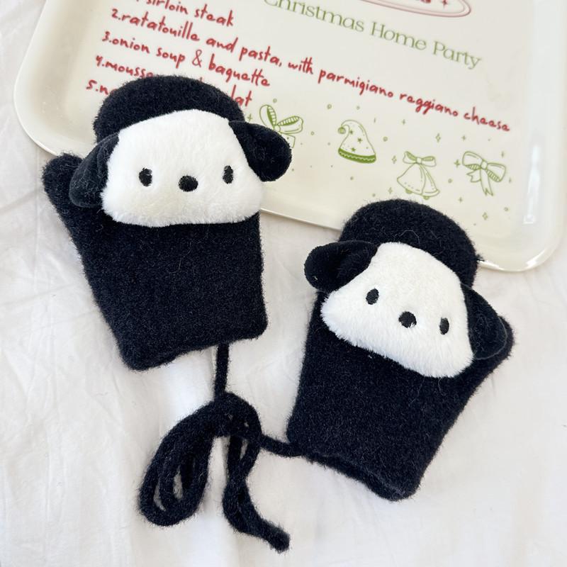 New Children's Gloves Cute Cartoon Doll Knitted Mittens Winter Warm Plus Velvet Thickened Hanging Neck Gloves