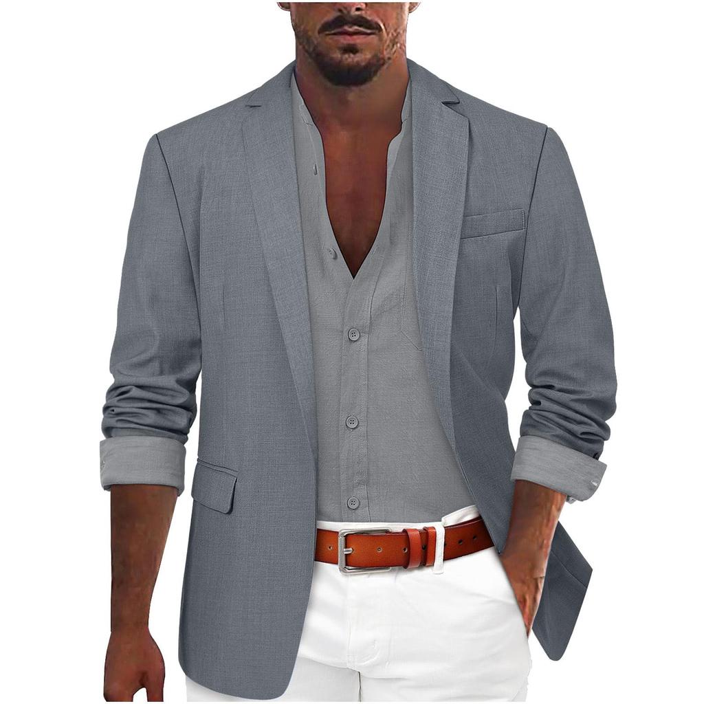 Giacca da abito casual da uomo in misto lino color cachi chiaro