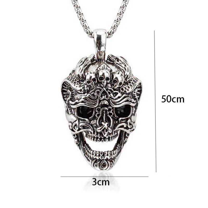 Wu's 2022 Retro Hip Hop Punk Stainless Steel Skull Necklace Men's Rock Personality Long Pendant Necklace Boho Halloween Ornament