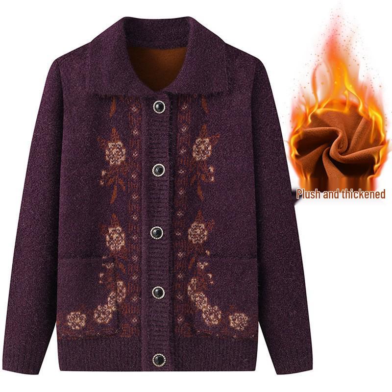 Cardigan a maglia autunnale/invernale da donna anziana