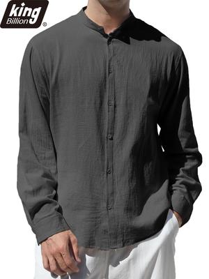 Camisa de Lino de Manga Larga para Hombre Blanca Sólida Transpirable Ligera Cuello Elegante para Uso Diario Casual
