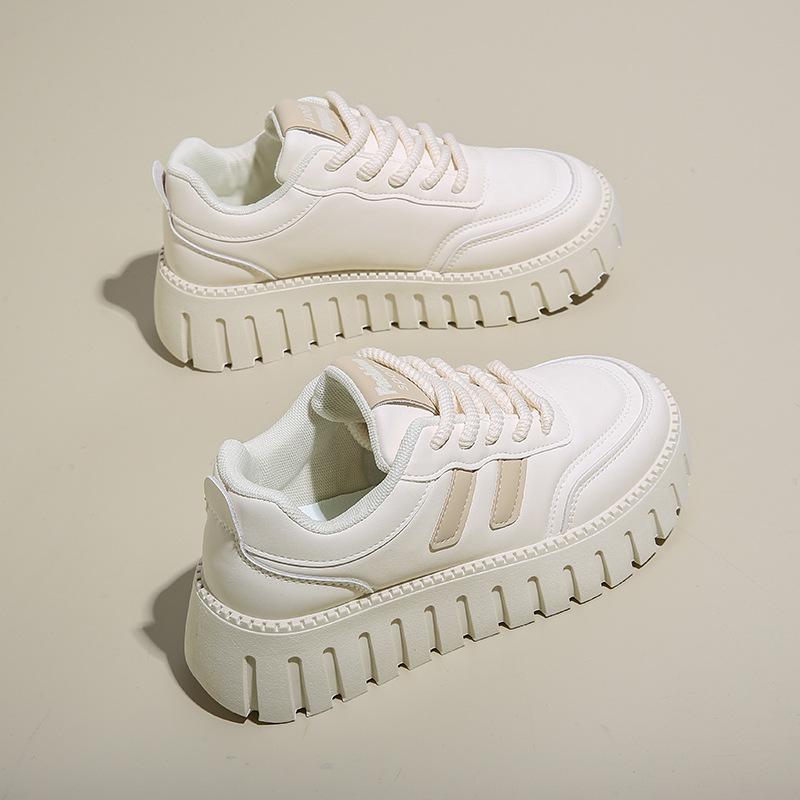 

Весна и лето Повседневные туфли с высокой подошвой и завышенной талией Кожаная круглая обувь для студентов Тренд уличной стрельбы 40 бежевый