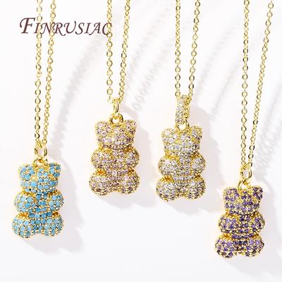 18K Gold Plated Brass Pave Zircon Bear Pendant Necklace Fashion Luxury Women's Necklaces Trendy Jewelry Accessories Gifts