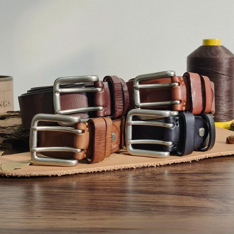 Belt Men's Special Forces Double Pin Buckle Genuine Leather First Layer Pure Cattlehide Retro Casual Belt
