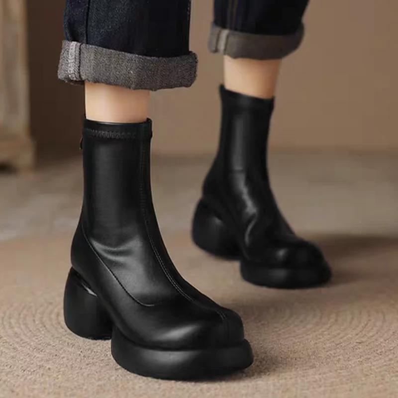 

Модные женские туфли на высоком каблуке, зимние ботильоны на щиколотке, ретро кожаная обувь, тренд зимы 2025, новые массивные ботинки челси, модные готические туфли-лодочки, женские боты 35 чёрный