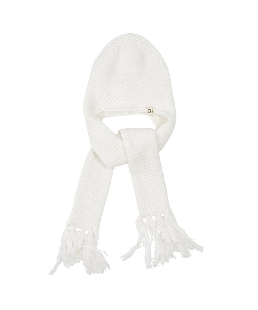 Bajal Va Square Label Knit Scarf Beanie Ivory