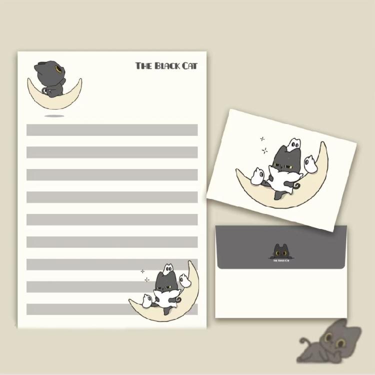 1 Set Little Black Cats Stationery Set Writing Paper with Envelopes Letter Papers and Envelopes Set for Invitation Cards