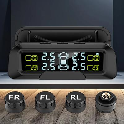 Reifendruckkontrollsystem mit 4 externen Sensoren USB/Solar TPMS Reifentemperaturmonitor für Auto SUV Limousine