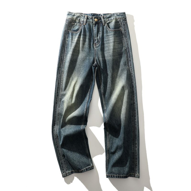 American Retro Heavy-Duty Washed Vintage Loose Wide-Leg Jeans for Men, Spring and Autumn Pants, Export Men's Casual Long Pants