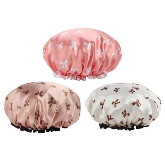 Women Waterproof Shower Cap Double Layer Bath Hair Hat with Elastic Band Reusable Moisture