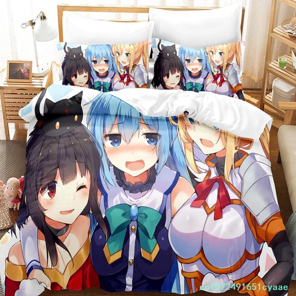 KonoSuba Bedding Set Single Twin Full Queen King Size Bed Set Adult Kid Bedroom Duvetcover Sets Anime Parure De Lit Bed