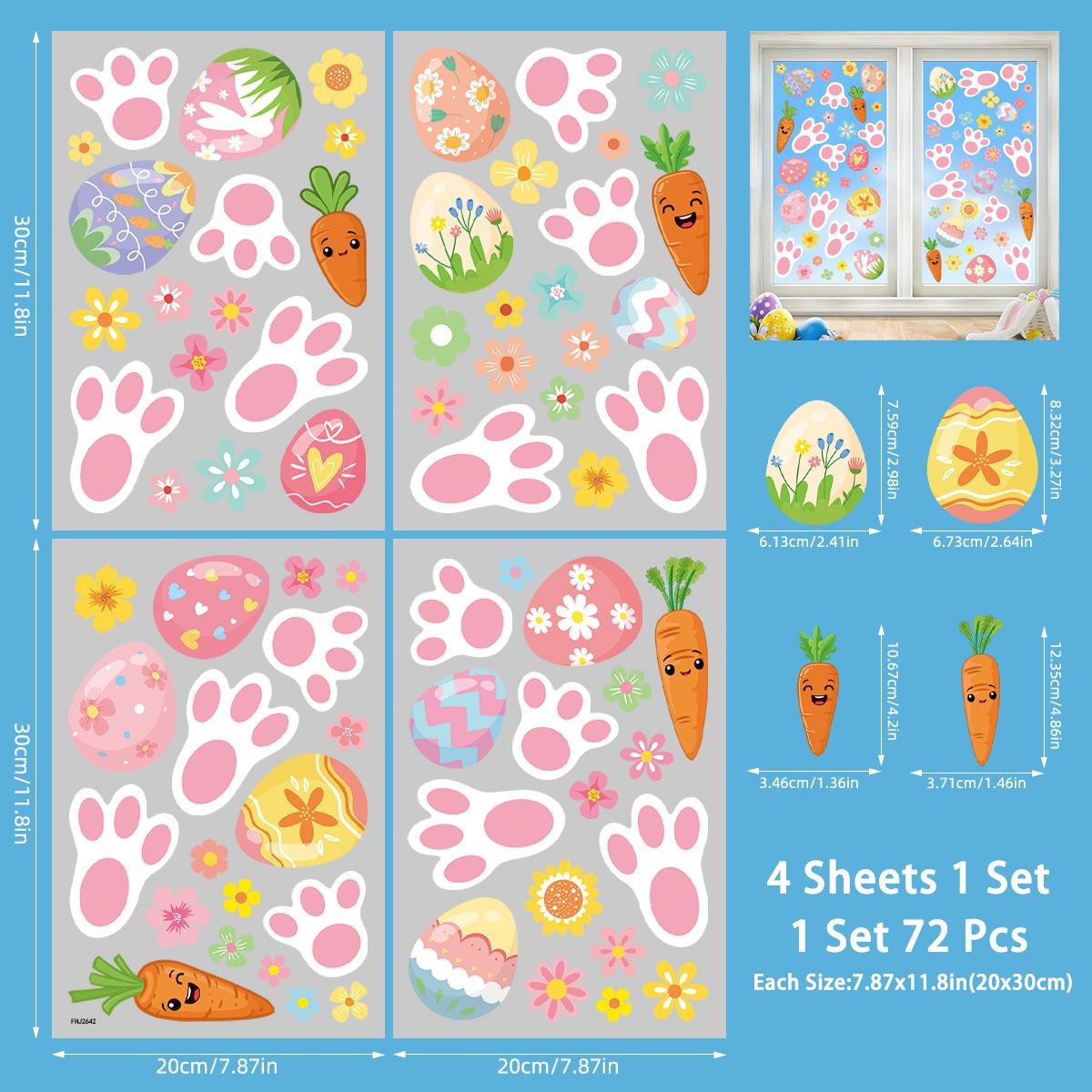 

2026 New Easter Bunny Egg Cartoon Wall Stickers Cute Home Decor Static Cling Window Decals for Easter Celebration 20cmx30cmx4pcs