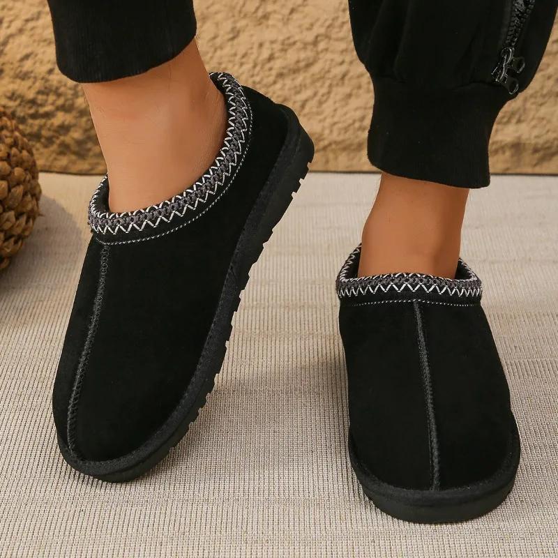 2024 New Women's Boots Warm Winter Solid Color Shallow Mouth Flat Bottom Comfortable Round Toe Slip-On Women's Boots Zapatos