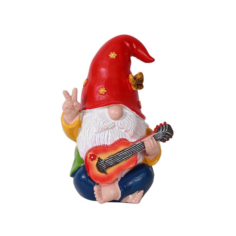 Skurrile Gitarre spielende Gnomenstatue, bunt, Harz, Gartenzwerg, Außendekoration, Hof, Balkon, Veranda, Neujahrsgeschenkidee